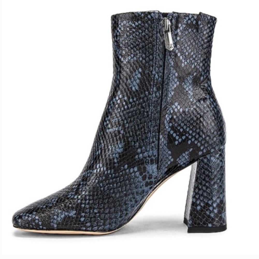 New Sam Edelman Blue Snakeskin Heel Ankle Boots - Picture 2 of 9